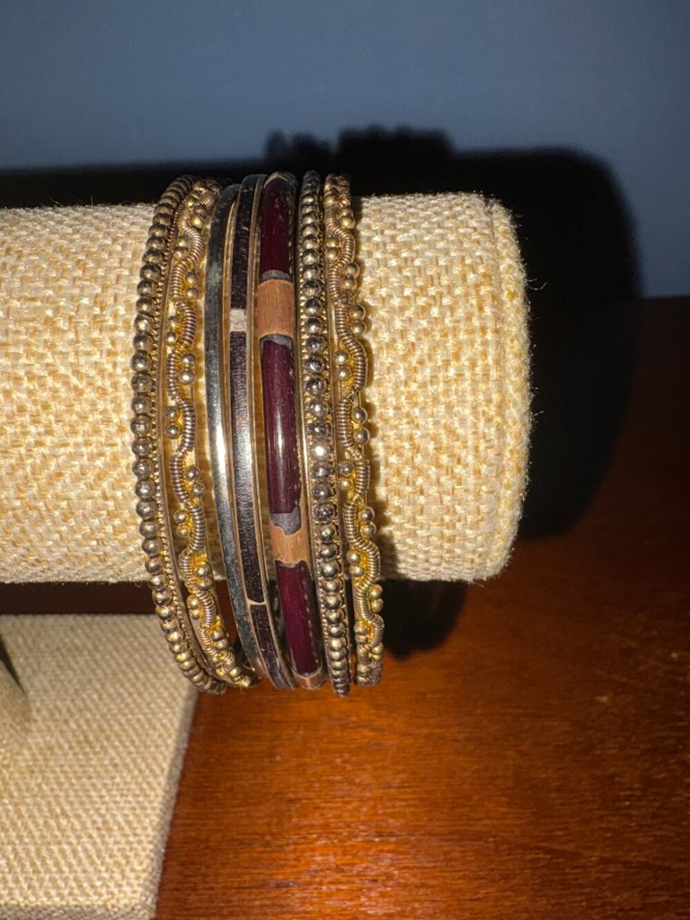 Vintage Gold Tone & Brown Bangle Bracelet Set